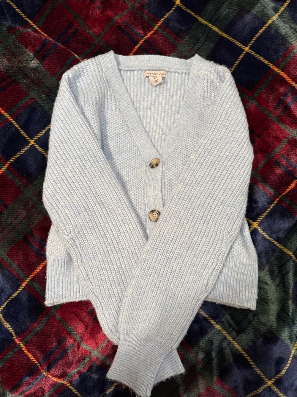 Powder Blue V-Neck Button Cardigan - Picture 2 of 4